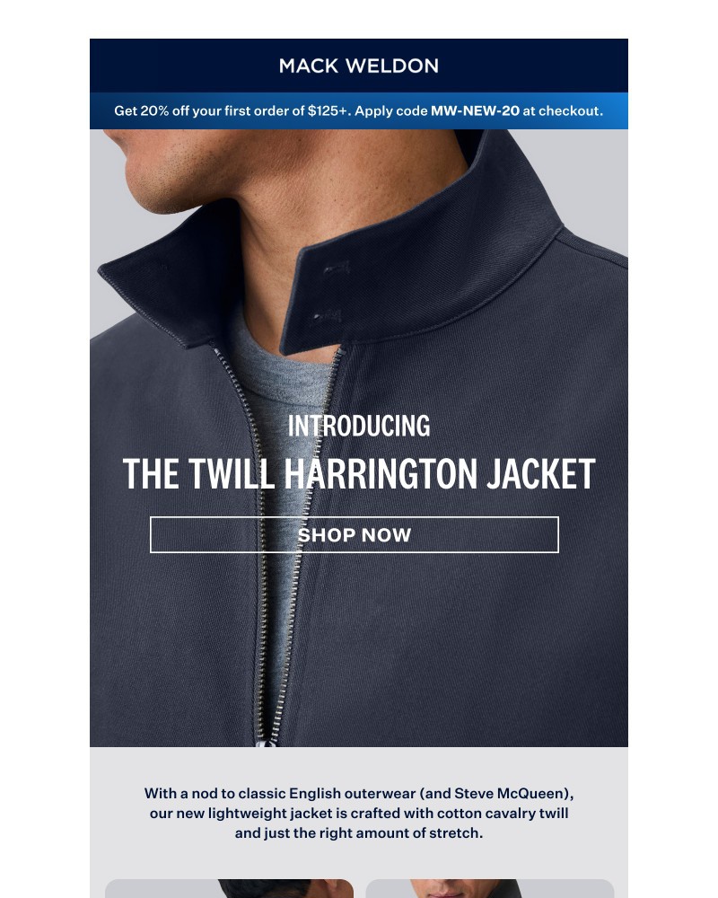 Screenshot of email sent to a Mack Weldon Newsletter subscriber