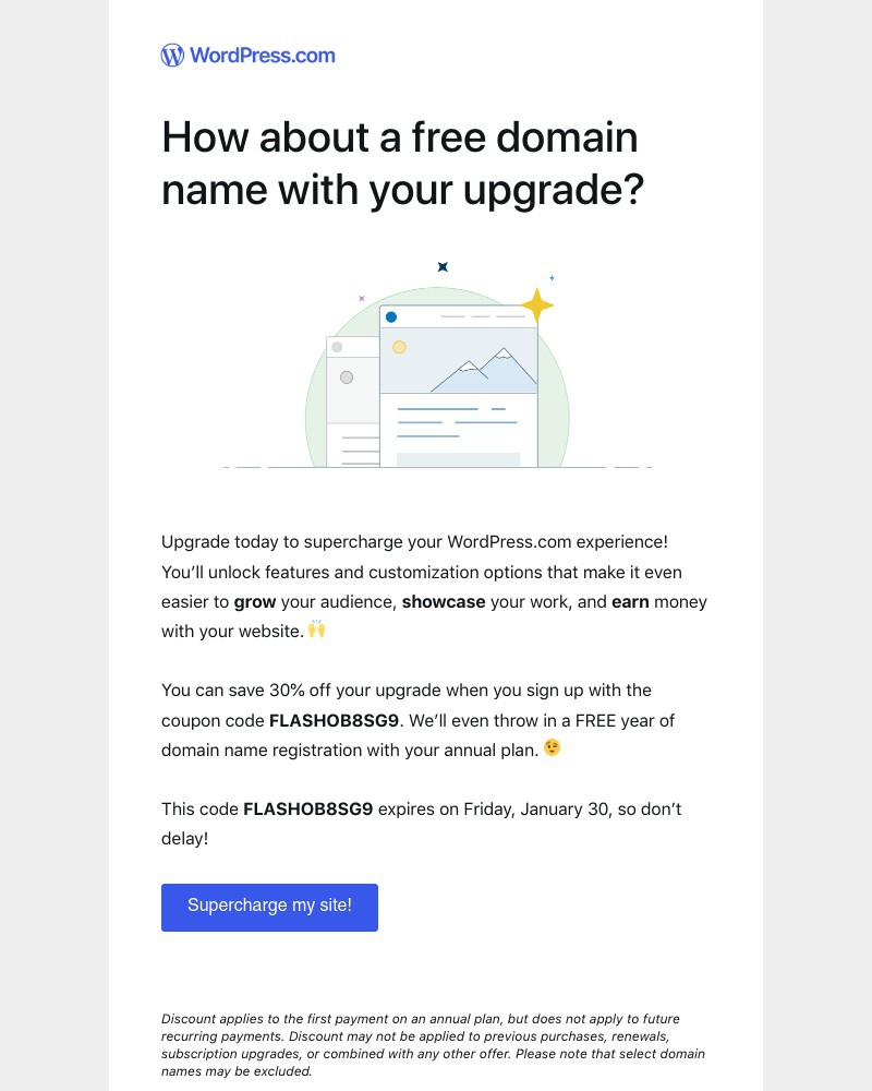 Screenshot of email sent to a WordPress Registered user