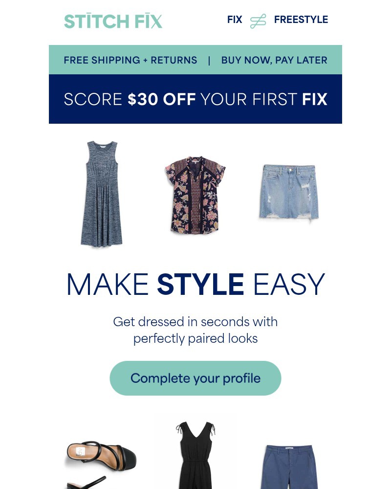 Screenshot of email sent to a Stitch Fix Cart abandoner