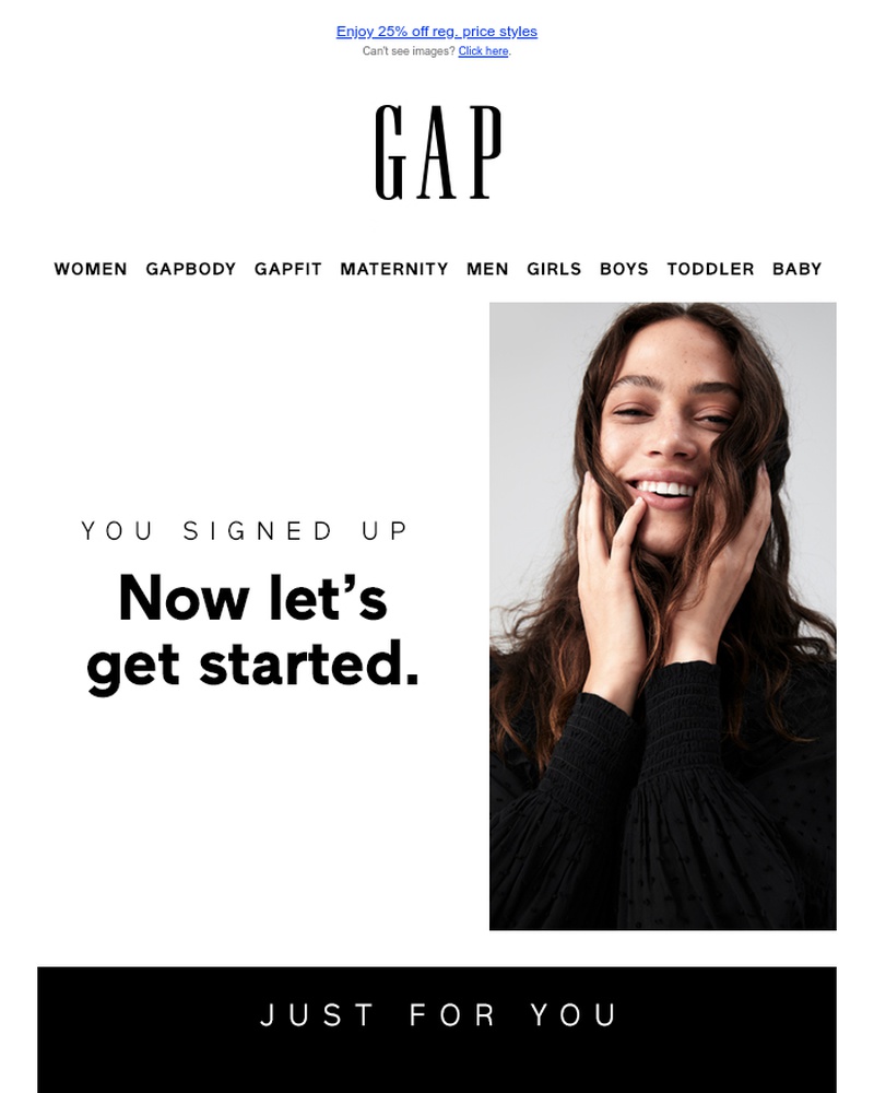 Screenshot of email sent to a Gap Newsletter subscriber