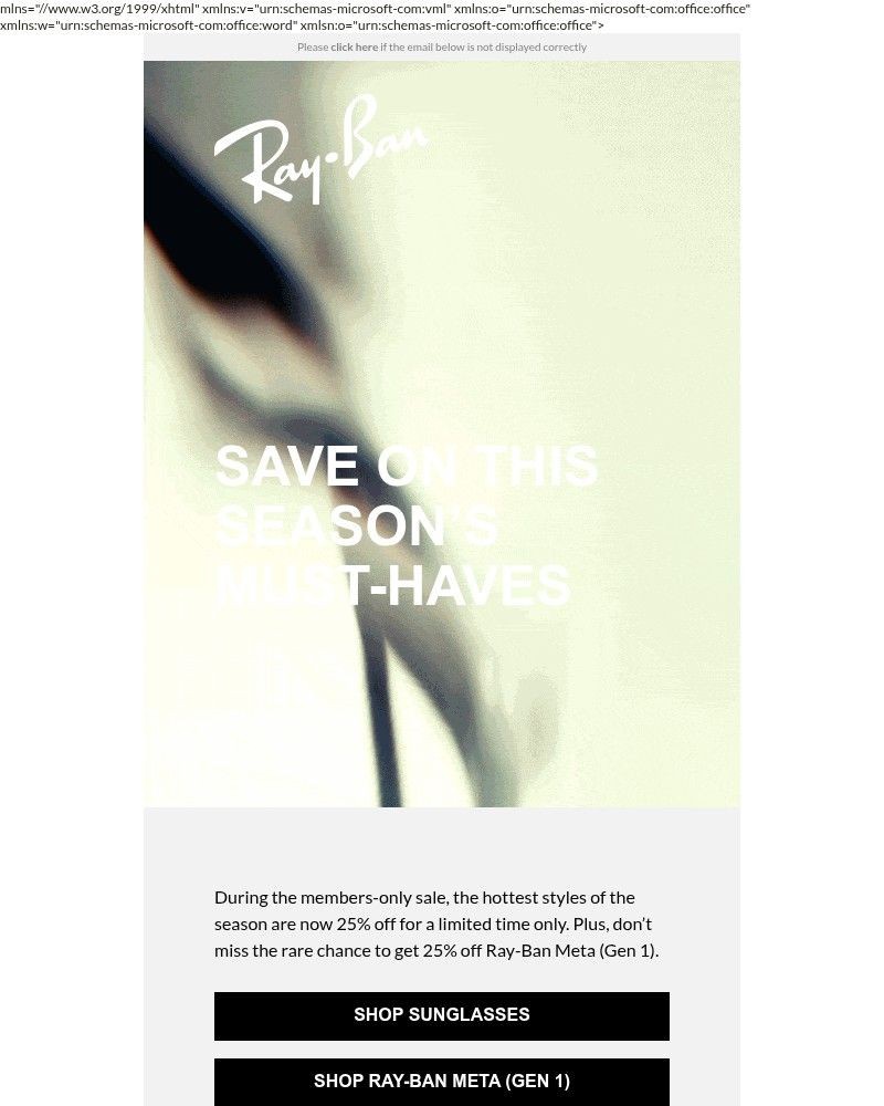 Screenshot of email sent to a Ray-Ban Newsletter subscriber