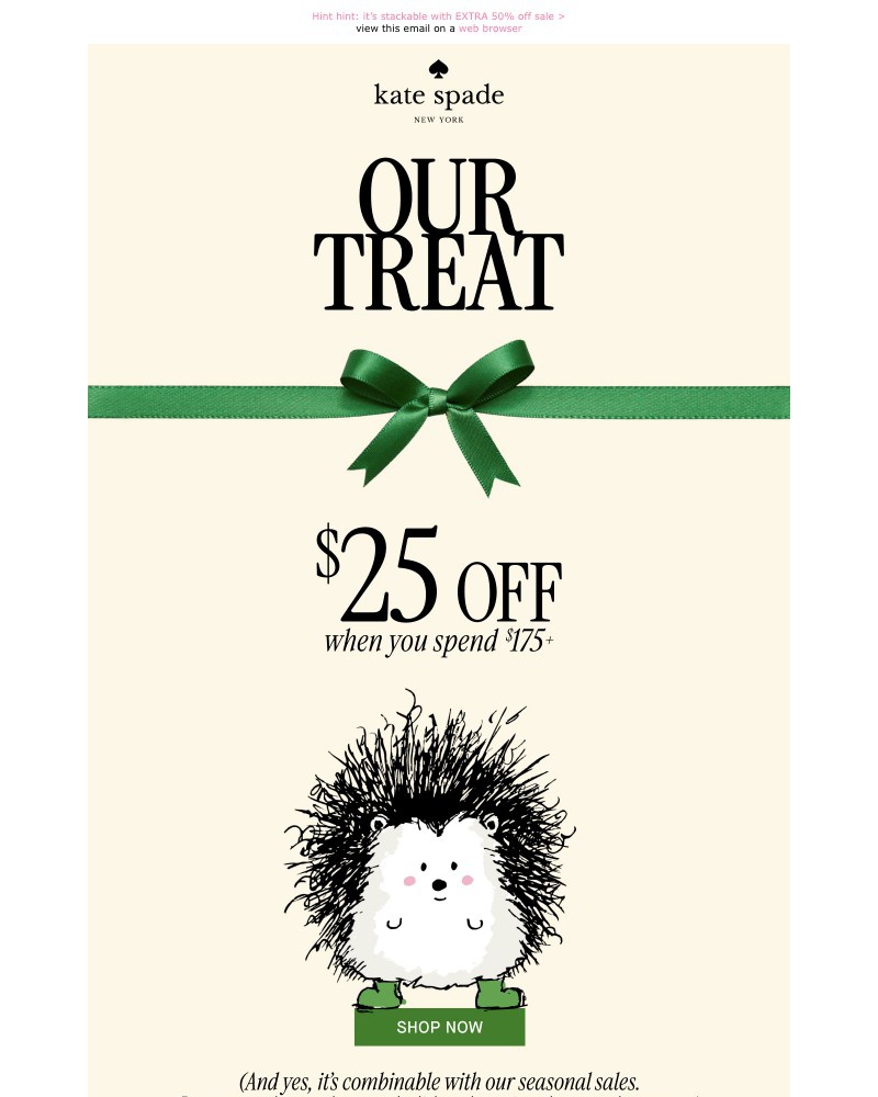 Screenshot of email sent to a Kate Spade Newsletter subscriber