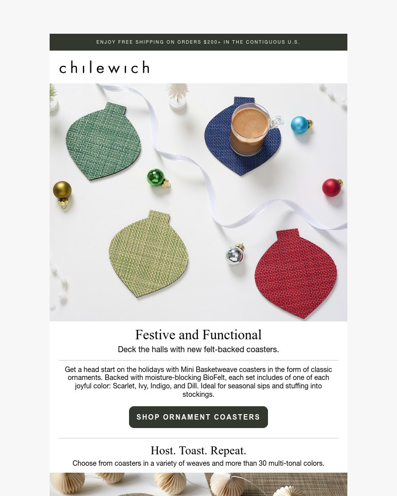 Screenshot of email sent to a Chilewich Newsletter subscriber