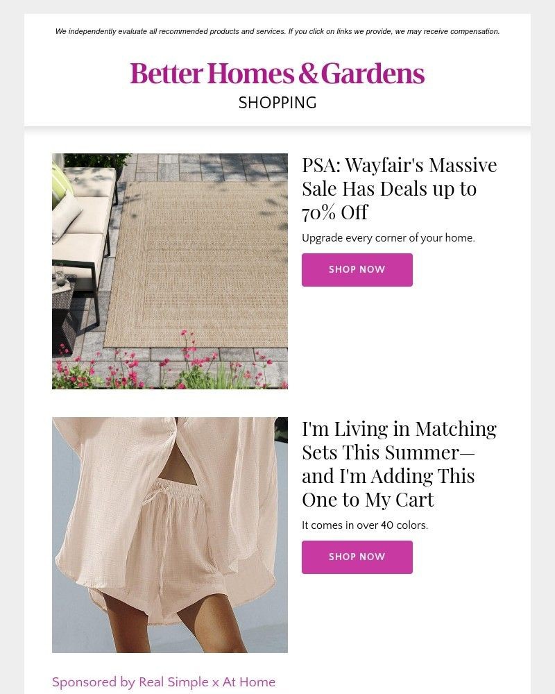Screenshot of email sent to a Better Homes and Gardens Newsletter subscriber