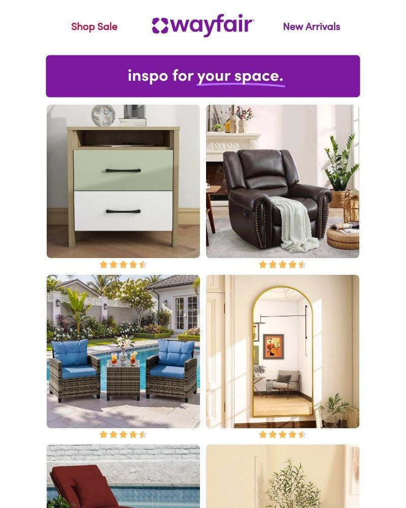 Screenshot of email sent to a Wayfair Newsletter subscriber