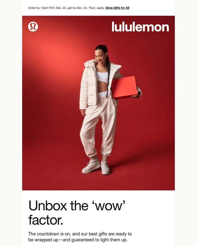 Screenshot of email sent to a Lululemon Registered user