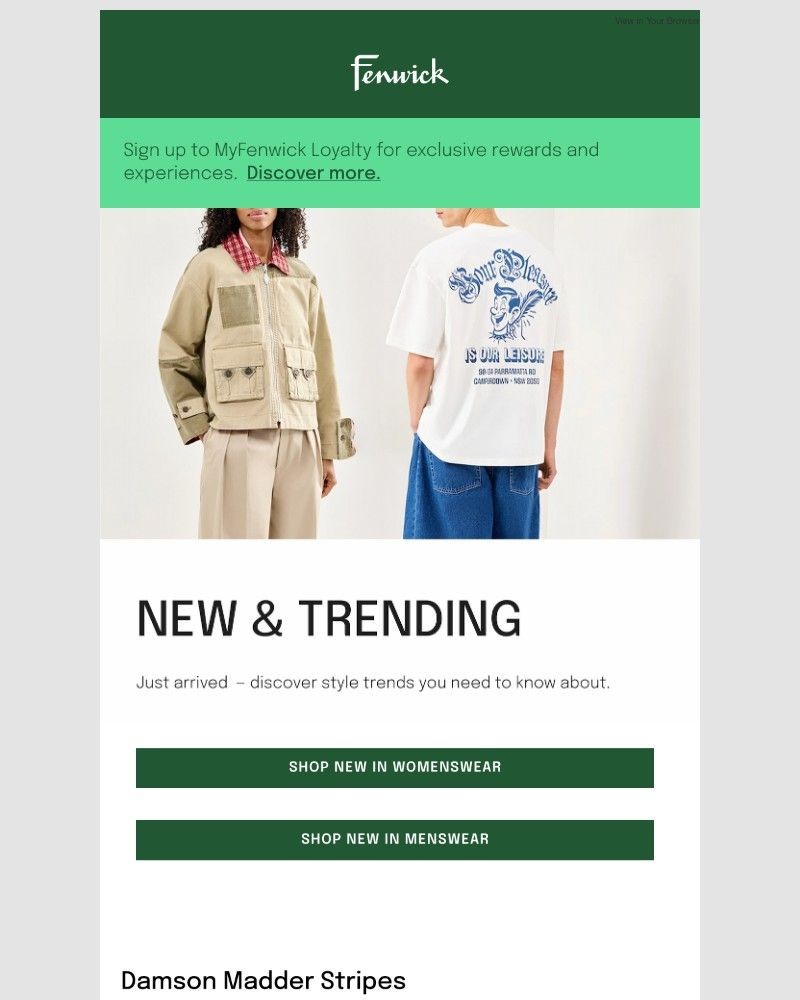 Screenshot of email sent to a Fenwick Newsletter subscriber