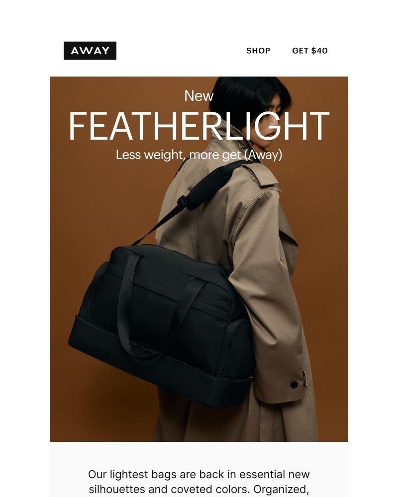 Screenshot of email sent to a Away Newsletter subscriber