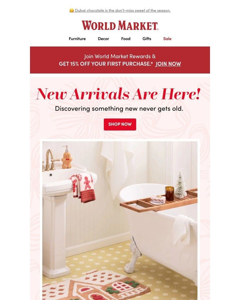 Screenshot of email sent to a World Market Cart abandoner