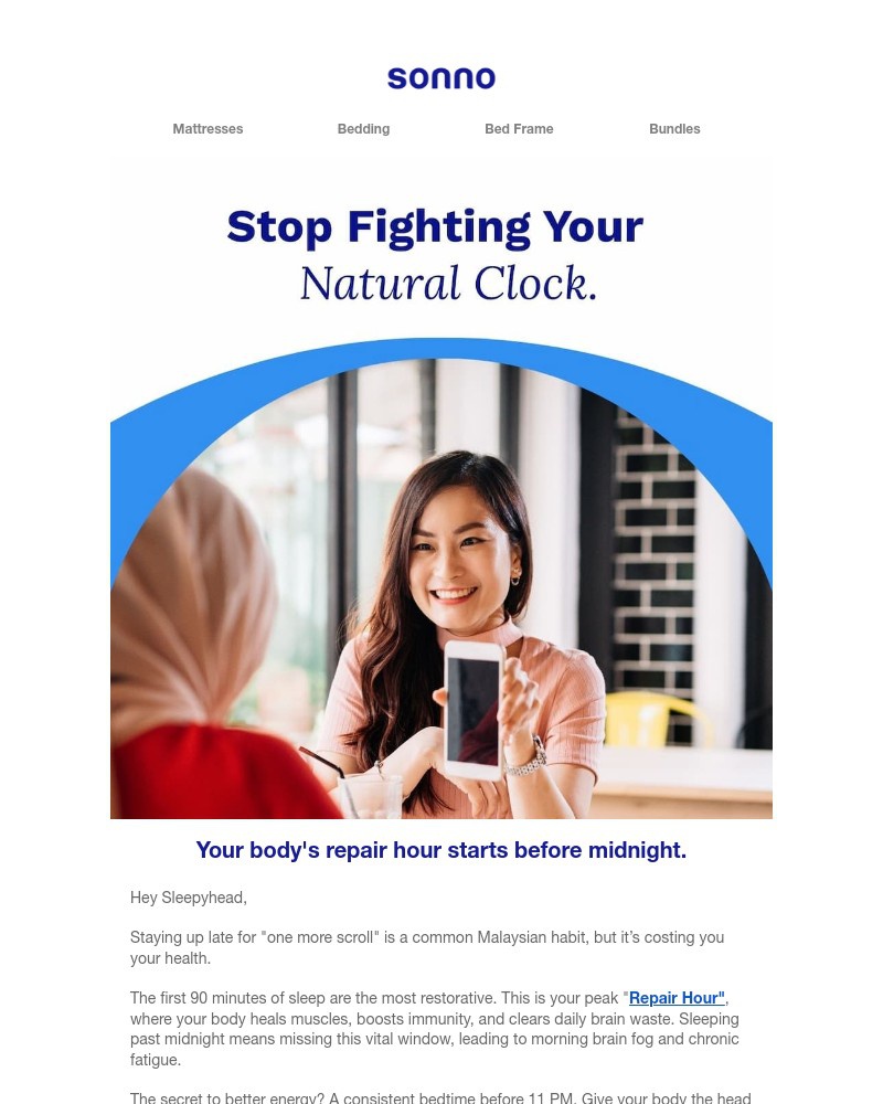 Screenshot of email sent to a Sonno Newsletter subscriber