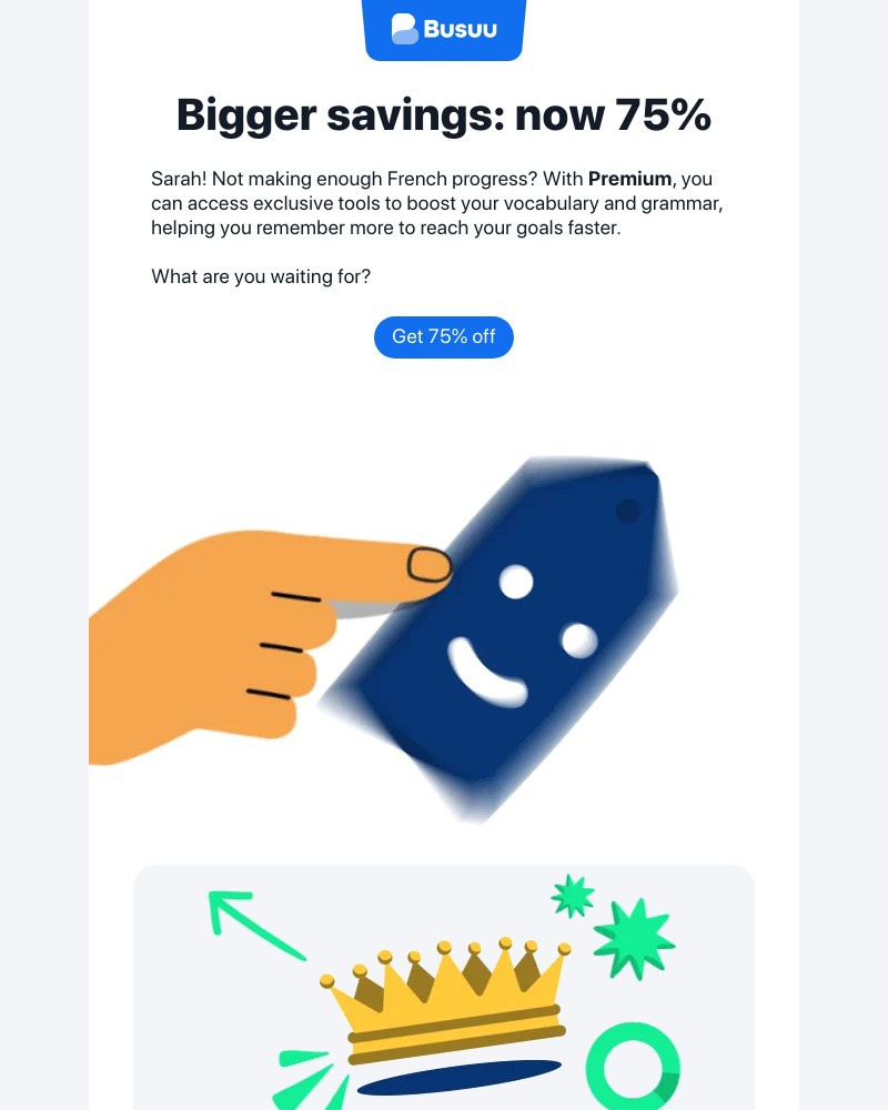 Screenshot of email sent to a Busuu Registered user