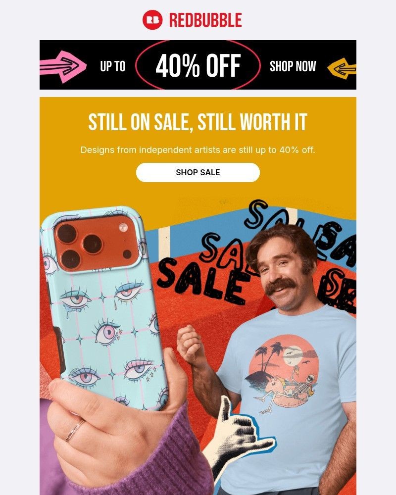 Screenshot of email sent to a Redbubble Newsletter subscriber