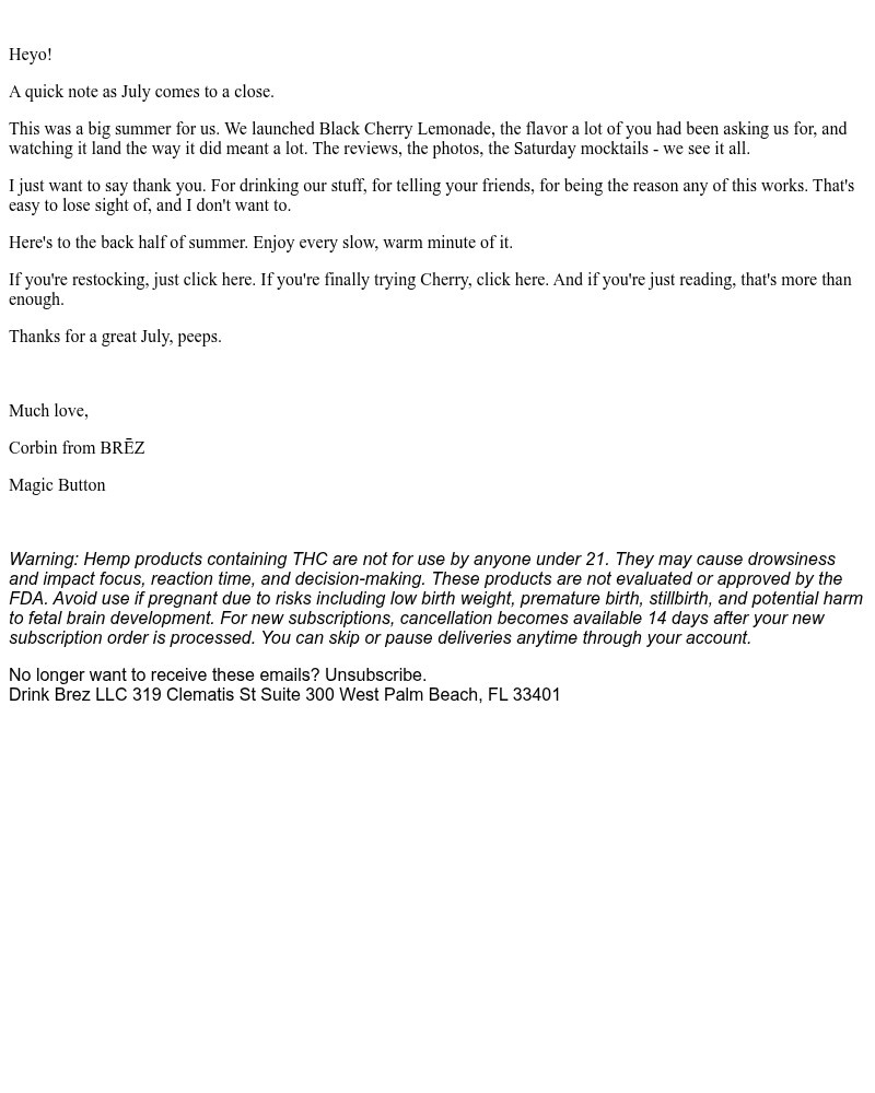 Screenshot of email sent to a Brez Newsletter subscriber