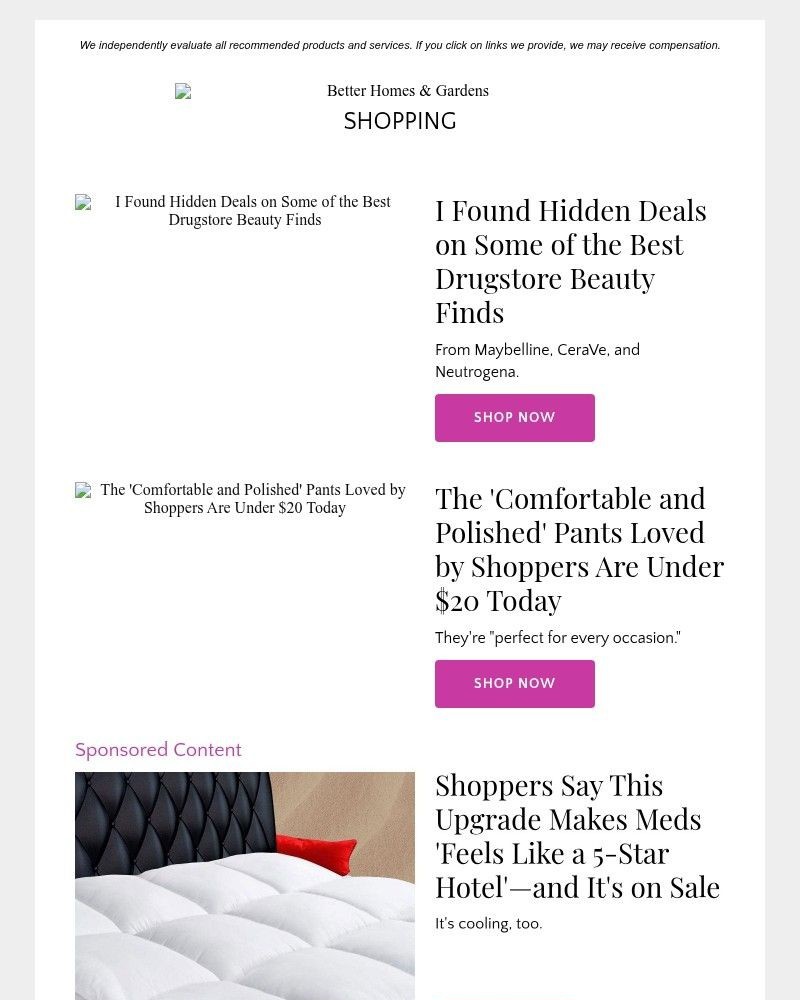 Screenshot of email sent to a Better Homes and Gardens Newsletter subscriber