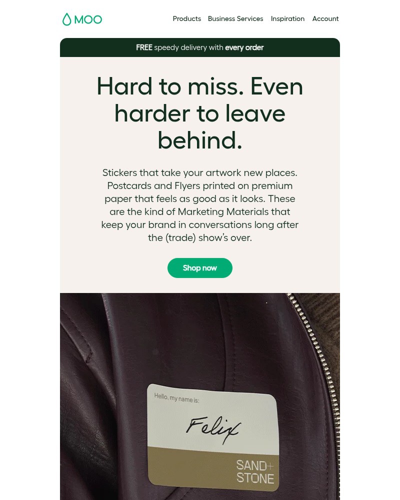 Screenshot of email sent to a Moo Newsletter subscriber
