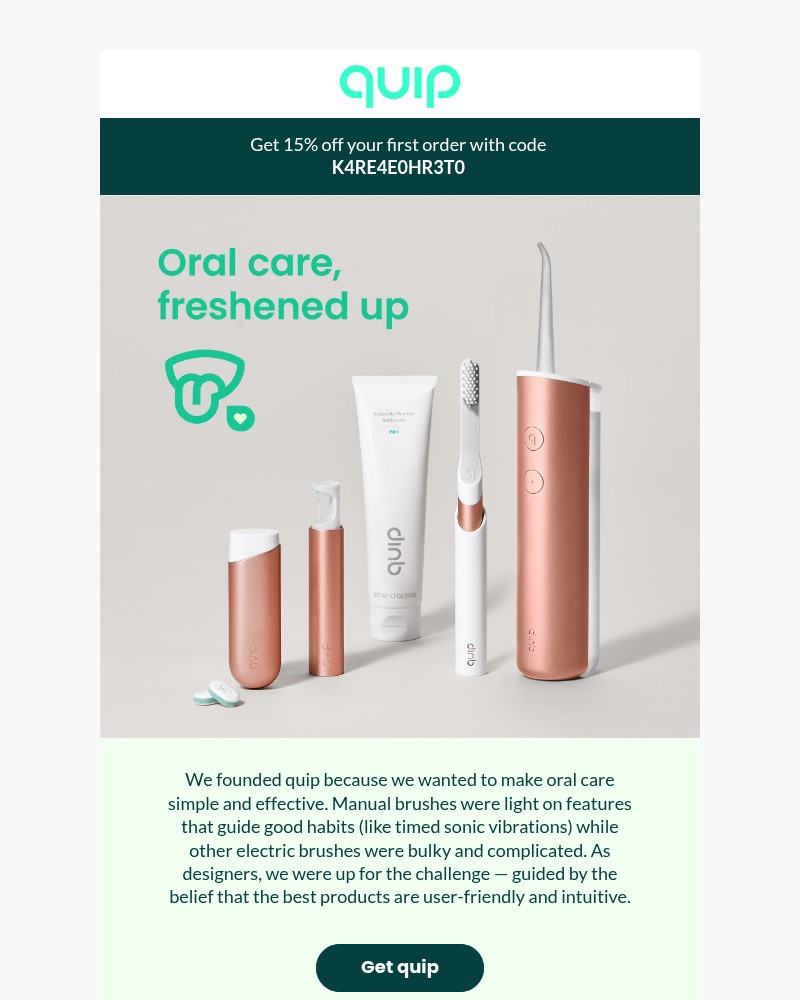 Screenshot of email sent to a Quip Newsletter subscriber