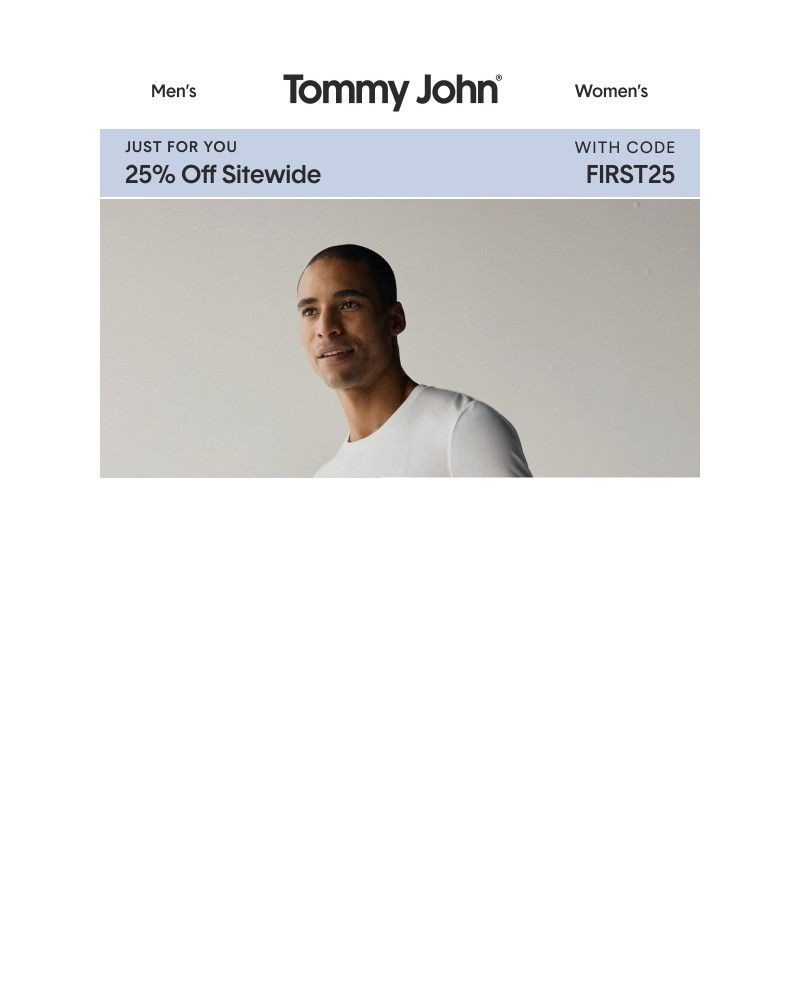 Screenshot of email sent to a Tommy John Newsletter subscriber