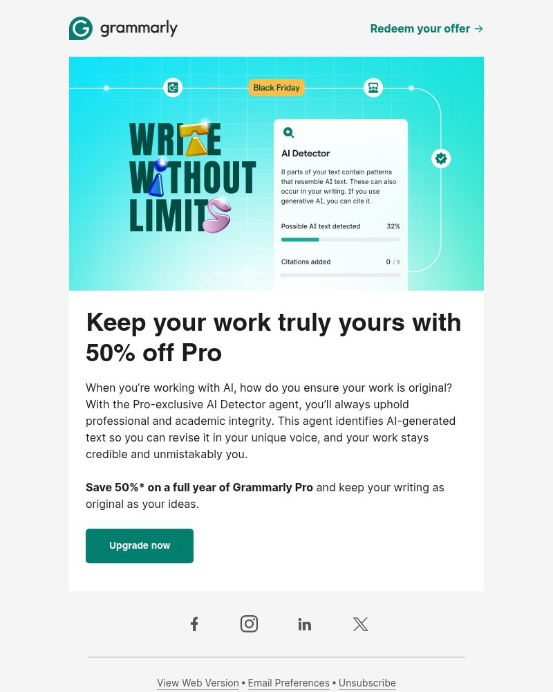 Screenshot of email sent to a Grammarly Invited user