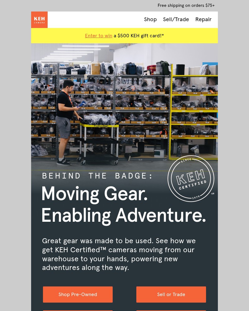 Screenshot of email sent to a KEH Camera Newsletter subscriber