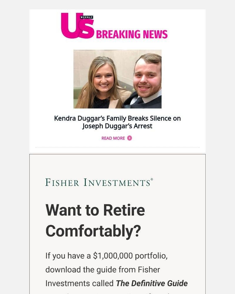 Screenshot of email sent to a Us Weekly Newsletter subscriber