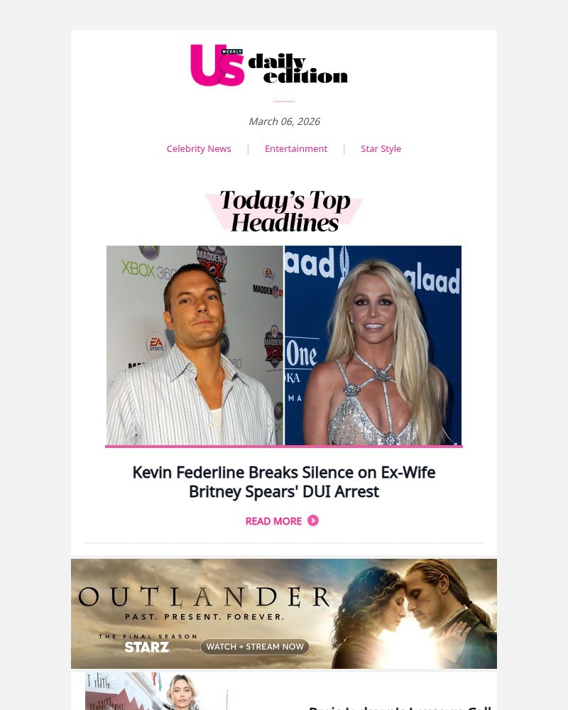 Screenshot of email sent to a Us Weekly Newsletter subscriber