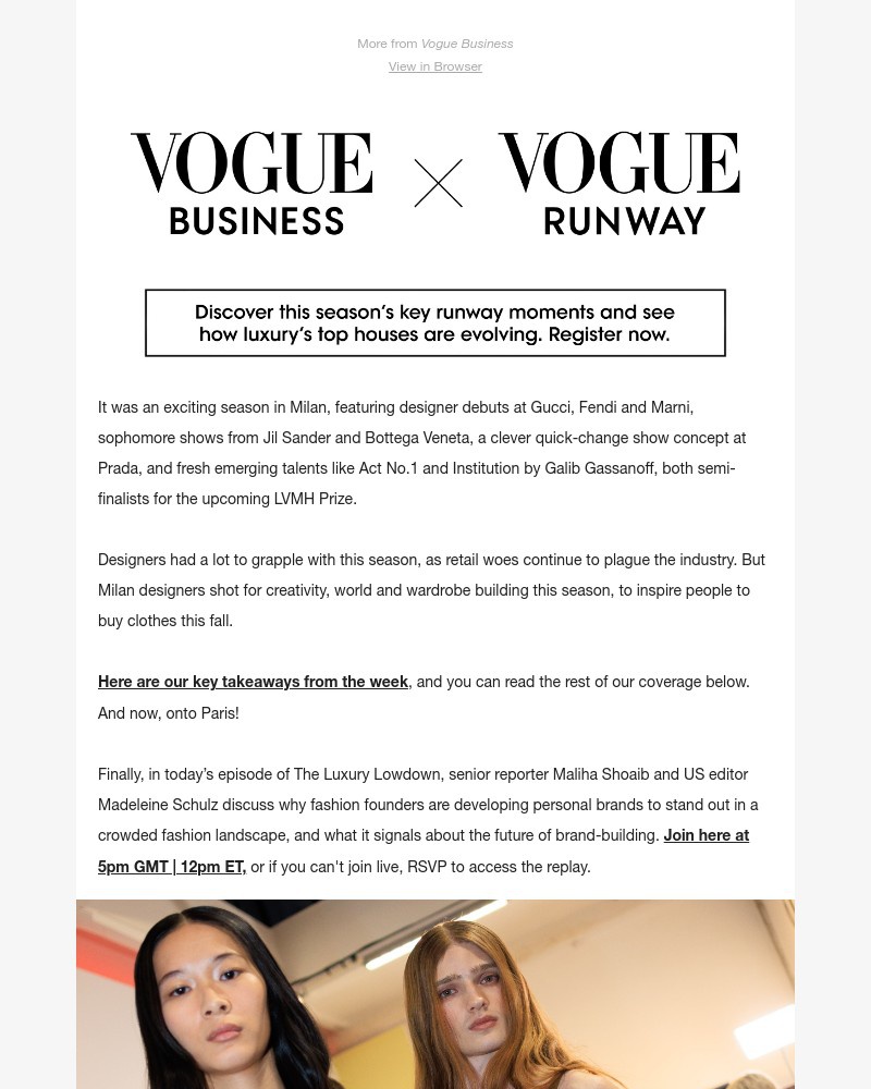 Screenshot of email sent to a Vogue Newsletter subscriber