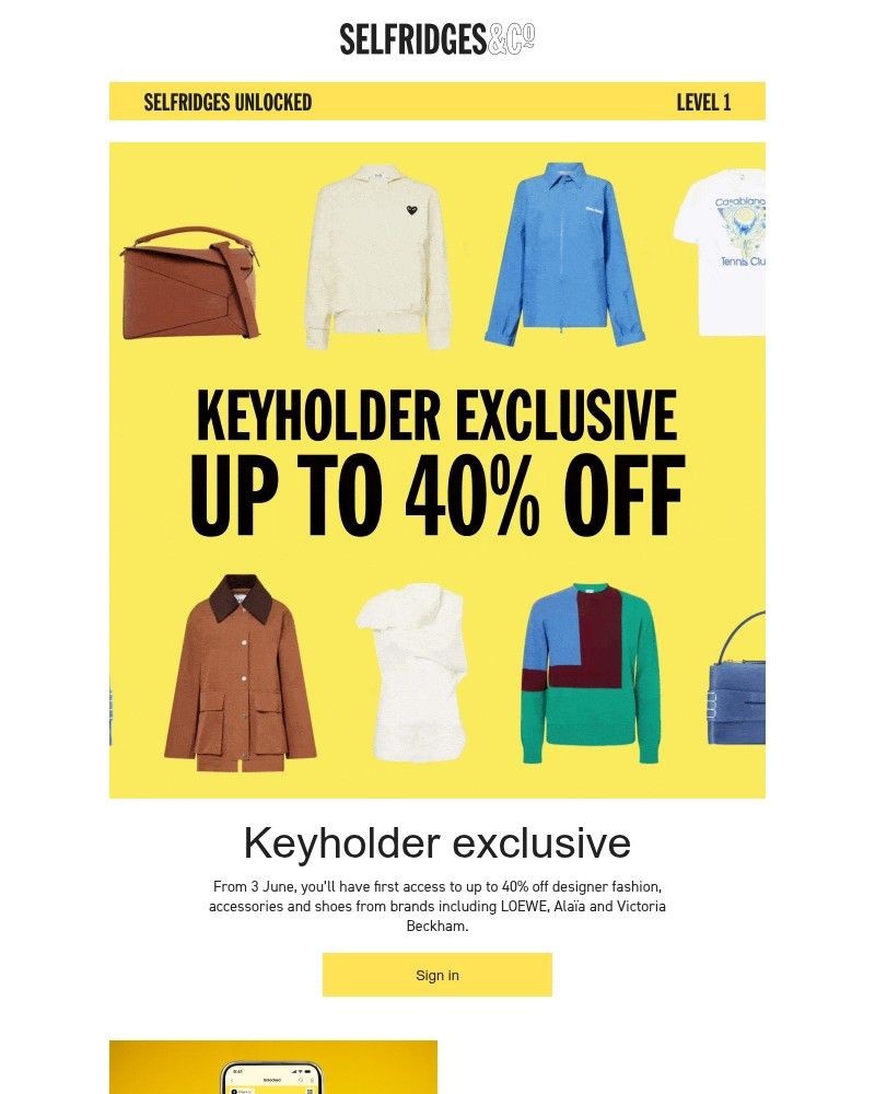 Screenshot of email sent to a Selfridges Newsletter subscriber