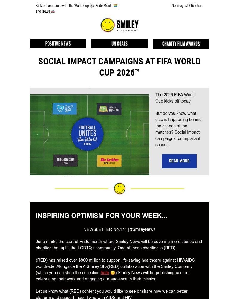 Screenshot of email sent to a Smiley Movement Newsletter subscriber
