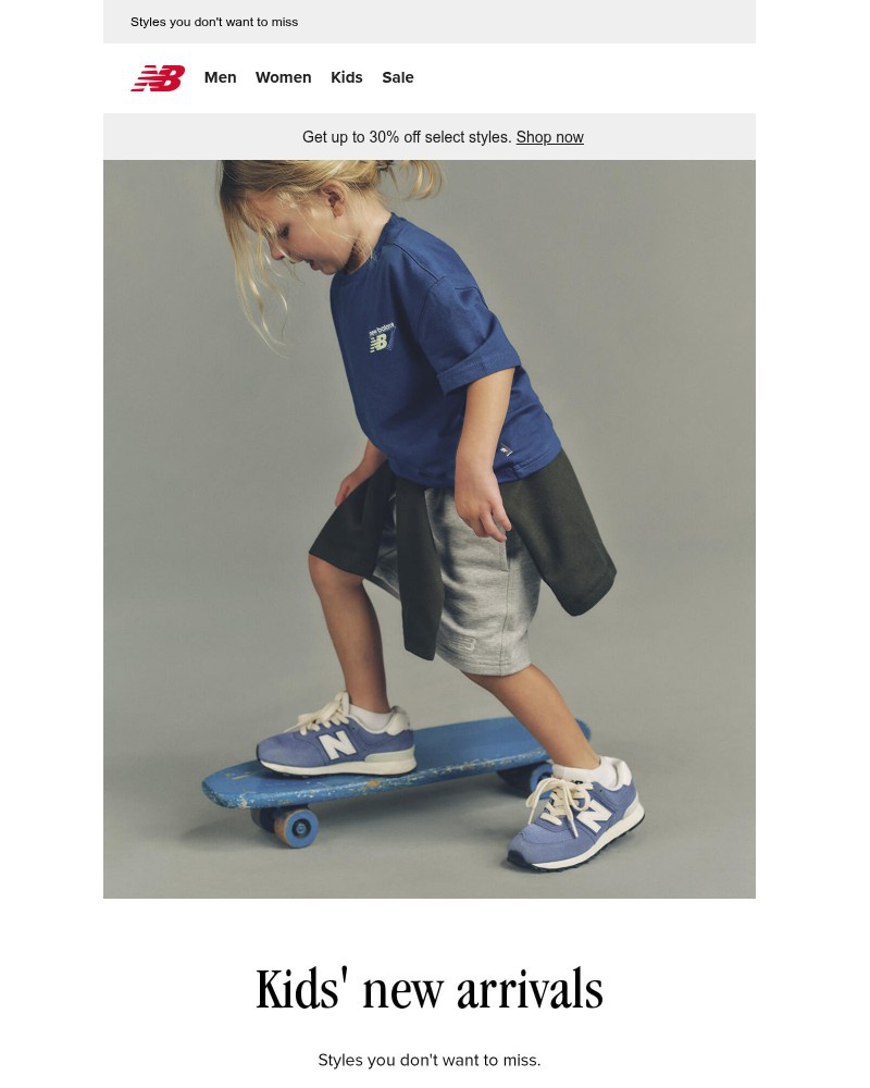 Screenshot of email sent to a New Balance Newsletter subscriber
