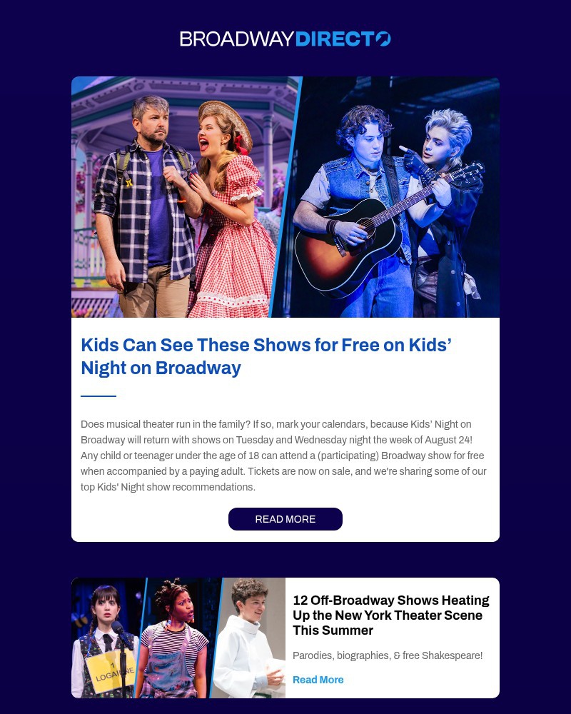Screenshot of email sent to a Broadway Direct Newsletter subscriber