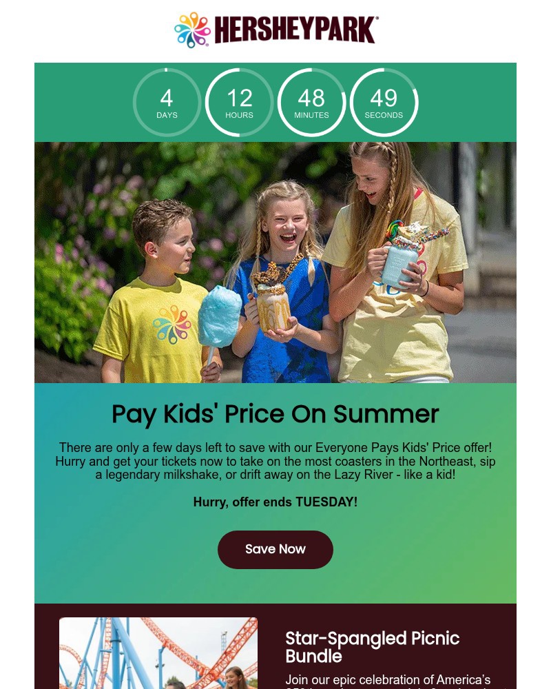 Screenshot of email sent to a Hershey Park Newsletter subscriber