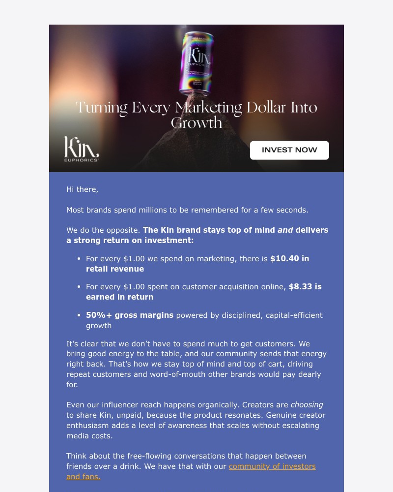 Screenshot of email sent to a Kin Euphorics Newsletter subscriber