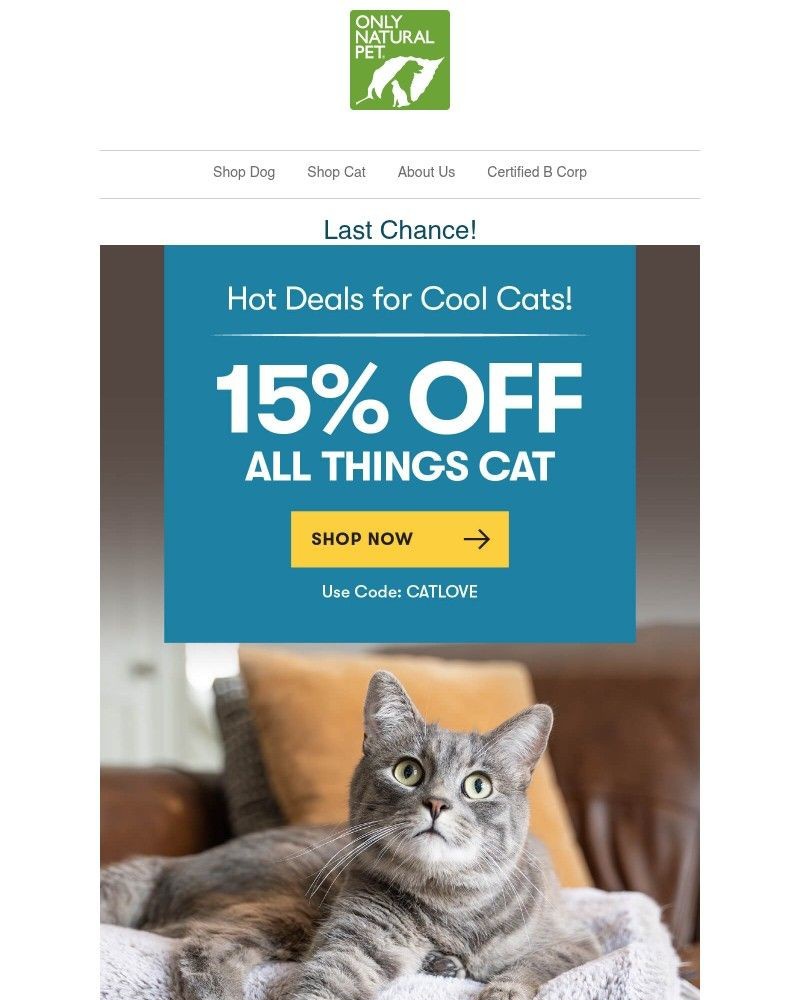 Screenshot of email sent to a Only Natural Pet Newsletter subscriber