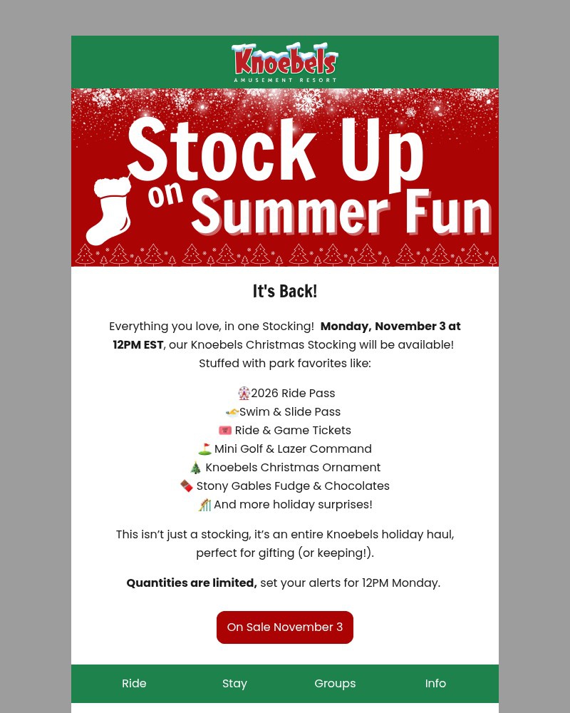 Screenshot of email sent to a Knoebels Newsletter subscriber