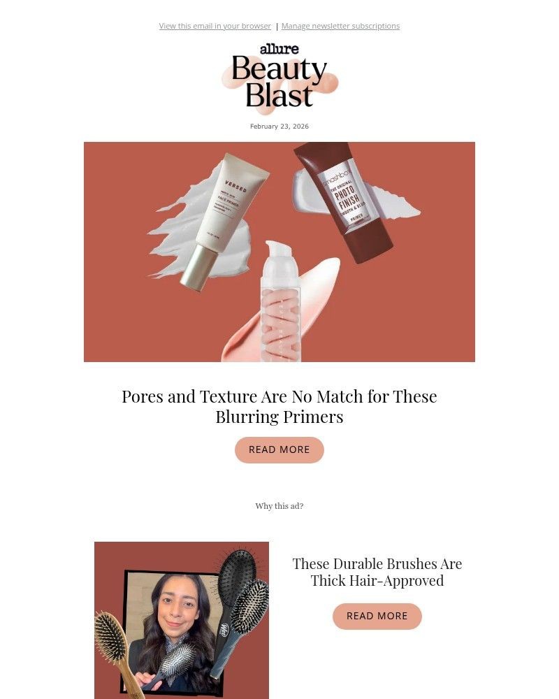 Screenshot of email sent to a allure Newsletter subscriber