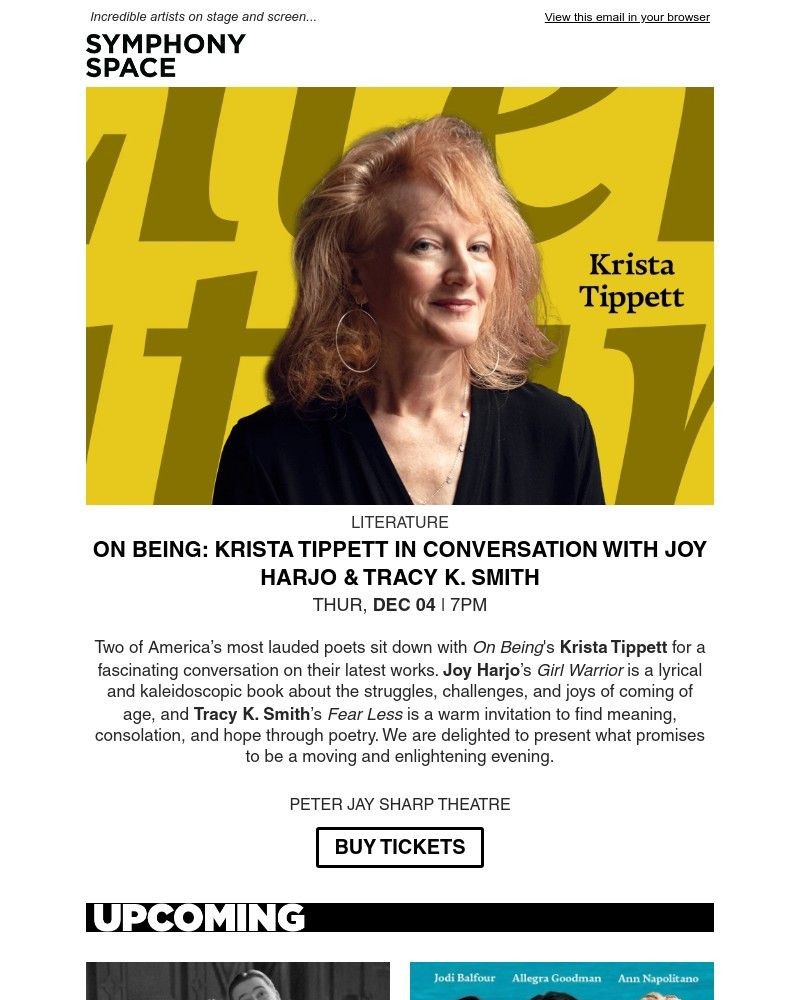 Screenshot of email sent to a Symphony Space Newsletter subscriber