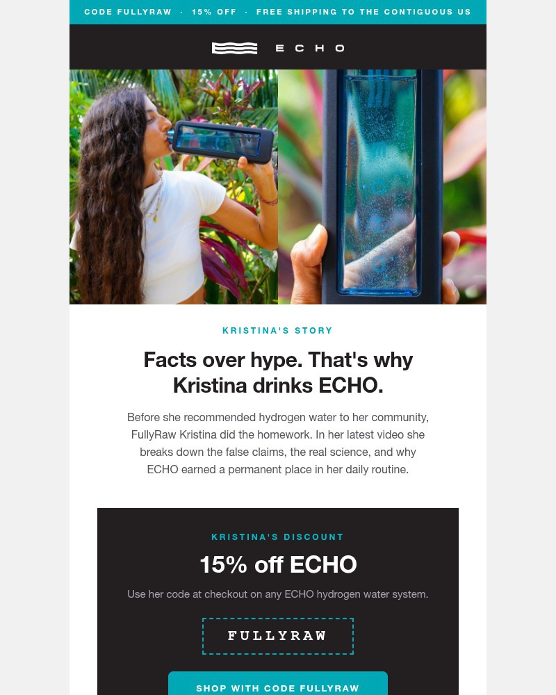 Screenshot of email sent to a Echo Water Newsletter subscriber