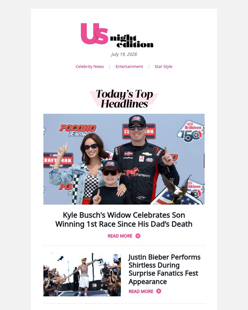 Screenshot of email sent to a Us Weekly Newsletter subscriber