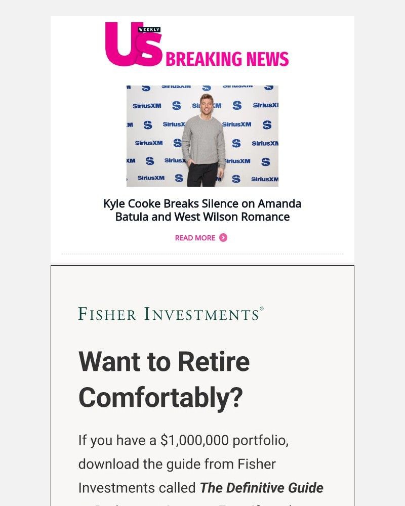 Screenshot of email sent to a Us Weekly Newsletter subscriber