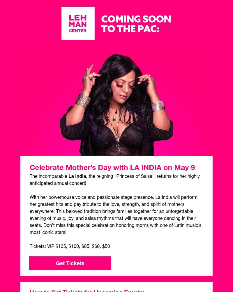 Screenshot of email sent to a Lehman Center for the Performing Arts Newsletter subscriber