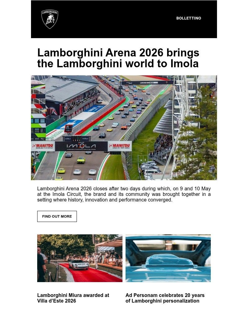 Screenshot of email sent to a Lamborgini Newsletter subscriber