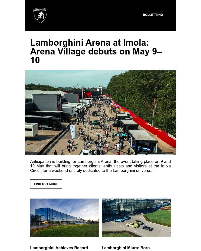 Screenshot of email sent to a Lamborgini Newsletter subscriber