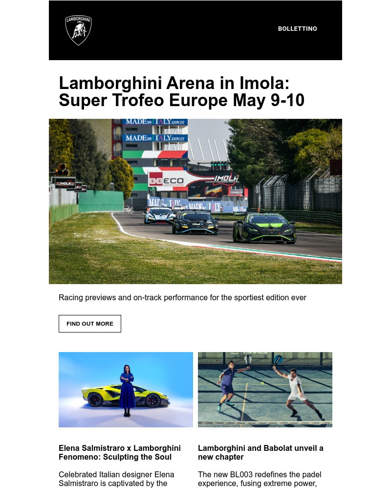 Screenshot of email sent to a Lamborgini Newsletter subscriber