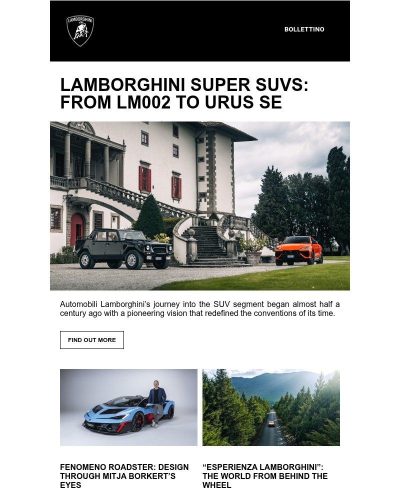 Screenshot of email sent to a Lamborgini Newsletter subscriber