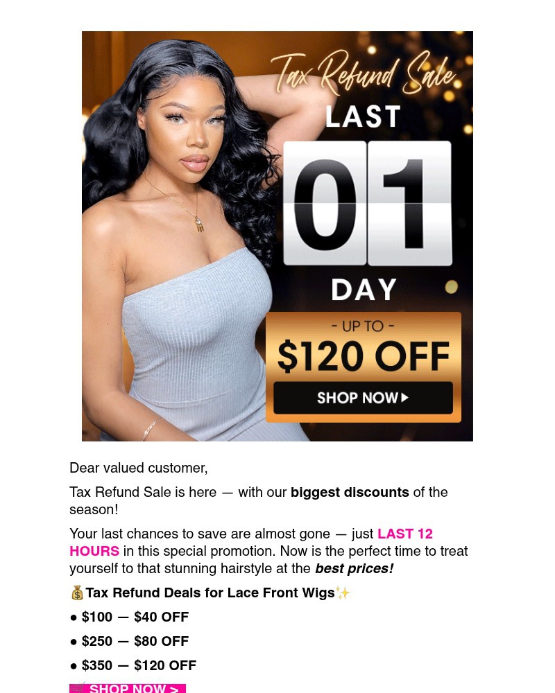 Screenshot of email sent to a My First Wig Newsletter subscriber