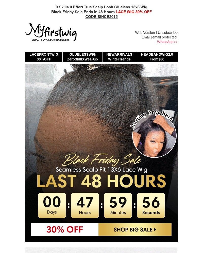 Screenshot of email with subject /media/emails/last-48-hrsblack-friday-30-off-now-or-neverseamless-scalp-fit-13x6-lace-wig-5f924_symaTjJ.jpg