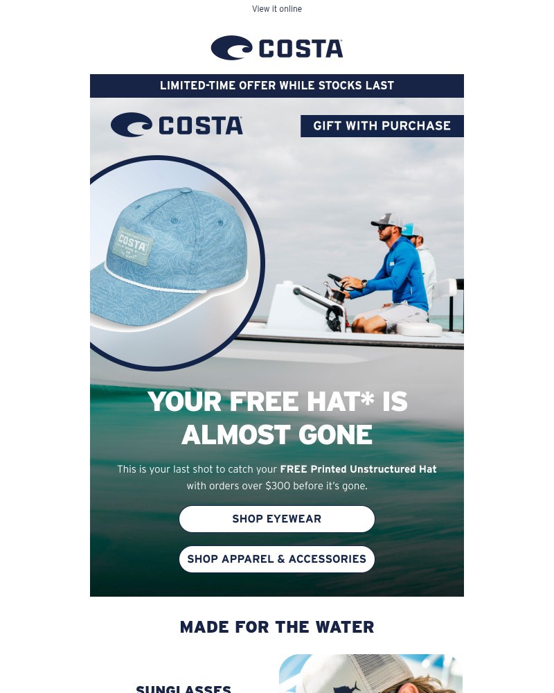 Screenshot of email sent to a Costa del Mar Newsletter subscriber