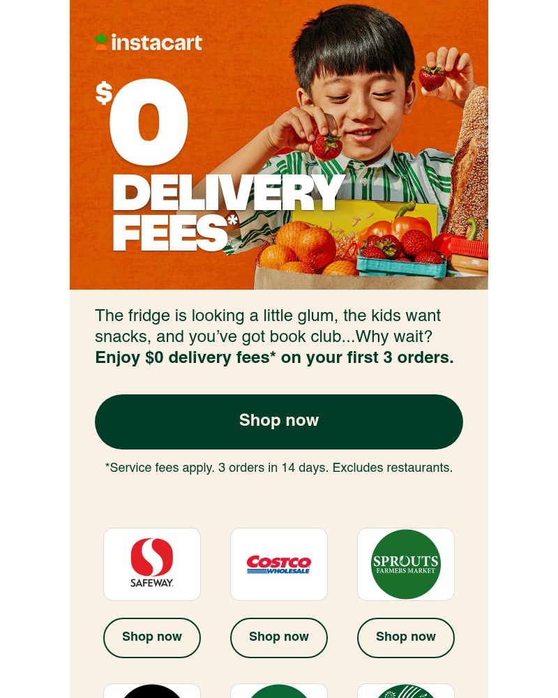 Screenshot of email sent to a Instacart Registered user