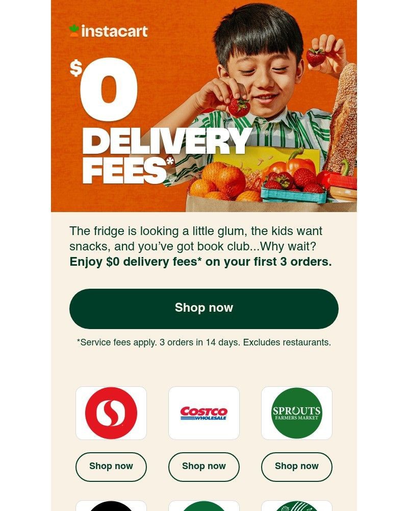 Screenshot of email sent to a Instacart Registered user