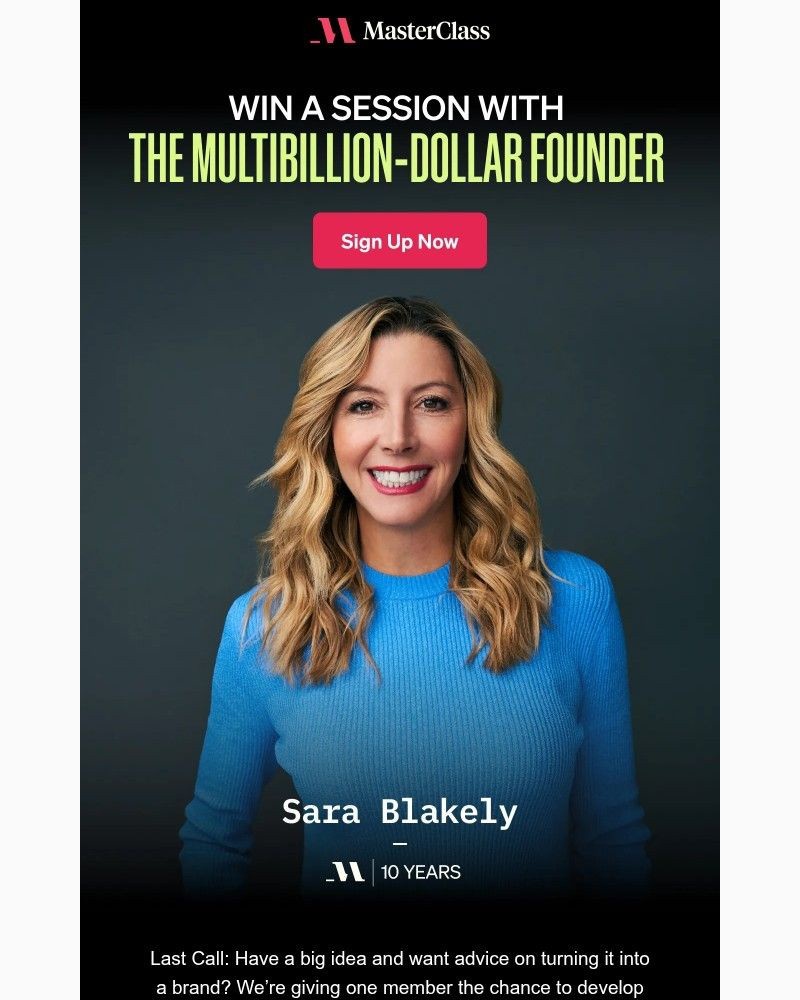 Screenshot of email sent to a MasterClass Registered user